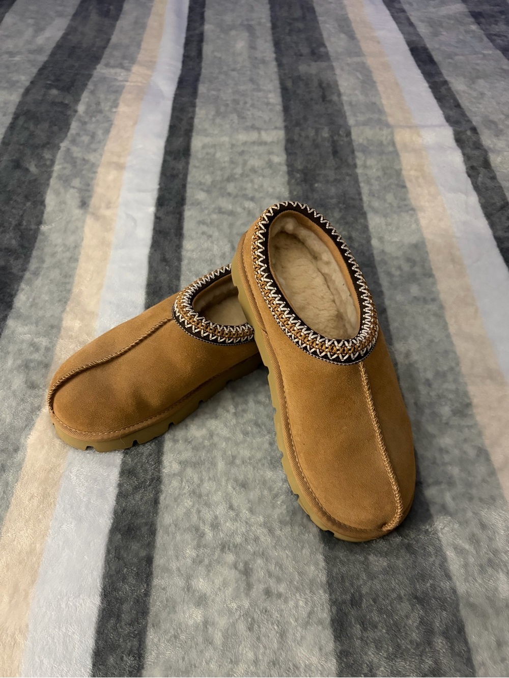 Cozy Tan Suede Slip-On Shearling Lined Slippers